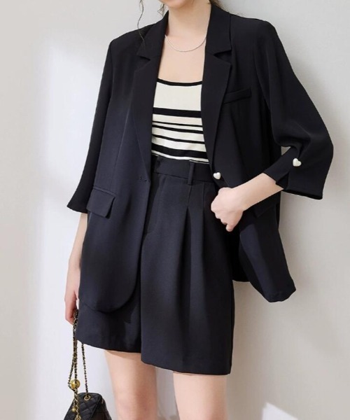 semplice（センプリチェ）の「ソフトでエレガントなブレザー（その他アウター・レディース・ピンク/ブラック/オフホワイト・L/M）」の3枚目の写真