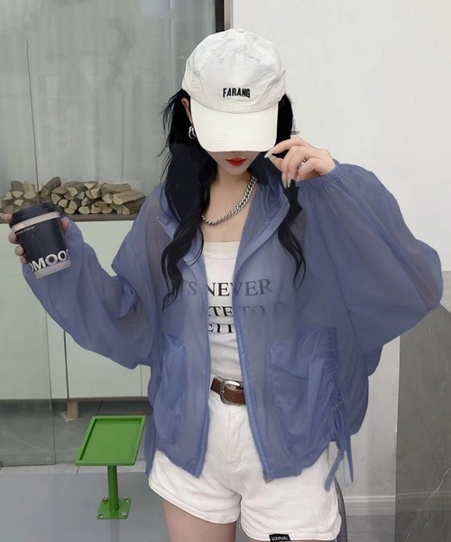 WESTSEA(ウエストシー)の「シアー ジップパーカー(パーカー・レディース・ホワイト/ピンク/ブルー・FREE)」の4枚目の写真