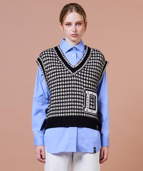 DOUBLE STANDARD CLOTHING（ダブルスタンダードクロージング）の「Dロゴ刺繍 ニットベスト（ベスト・レディース・ホワイト×ブラック・FREE）」の4枚目の写真