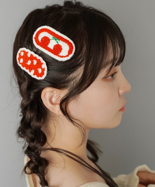 チェリー柄ヘアピン2個セット 2個セット】ニットヘアクリップ/チェリー/ヘアピン/NEO森ガール