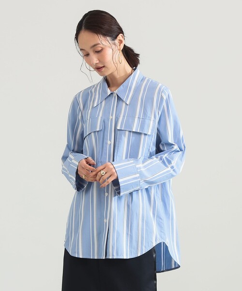 BAUM UND PFERDGARTEN(バウムウンドヘルガーデン)の「BAUM UND PFERDGARTEN / ストライプ コットン シャツ(シャツ/ブラウス・レディース・ブルー・ONE SIZE)」の1枚目の写真