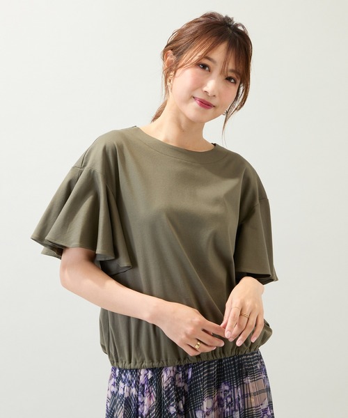 Rose Tiara(ローズティアラ)の「【接触冷感/綿100%/手洗いOK】フレアスリーブカットソー(Tシャツ/カットソー・レディース・ブラック/カーキ/ピンク・38/42/46)」の3枚目の写真