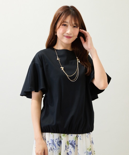 Rose Tiara(ローズティアラ)の「【接触冷感/綿100%/手洗いOK】フレアスリーブカットソー(Tシャツ/カットソー・レディース・ブラック/カーキ/ピンク・38/42/46)」の2枚目の写真
