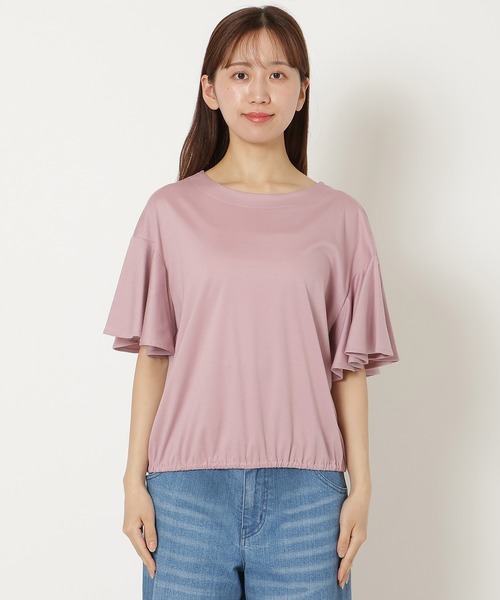 Rose Tiara(ローズティアラ)の「【接触冷感/綿100%/手洗いOK】フレアスリーブカットソー(Tシャツ/カットソー・レディース・ブラック/カーキ/ピンク・38/42/46)」の12枚目の写真
