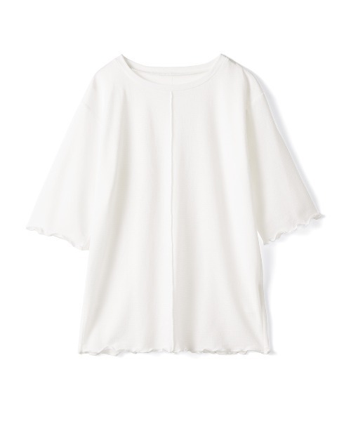 IEDIT（イディット）の「ＩＥＤＩＴ　ほんのりシアーが上品なユースフル五分袖カットソートップス（Tシャツ/カットソー・レディース・グレー/オフホワイト/ブラック・M/3L/L/LL/4L/S）」の5枚目の写真