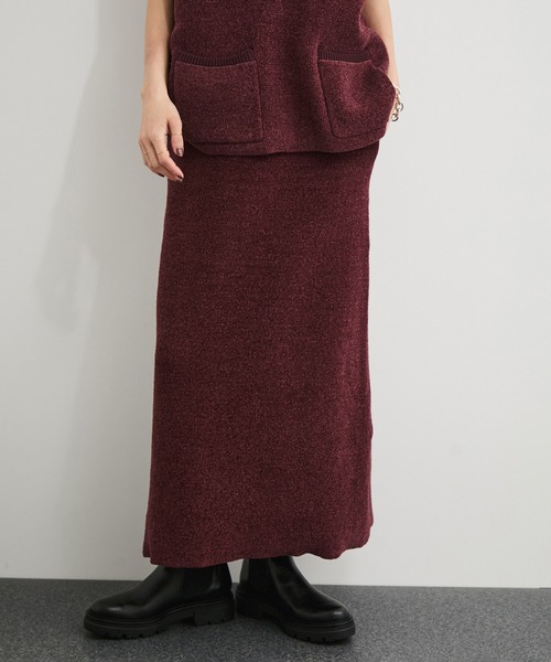 le cercle ADAM ET ROPE'(ルセルクルアダムエロペ)の「【セットアップ対応】モール糸ダブルフェイスIラインスカート(スカート・レディース・ブラウン系その他3/ボルドー/ブラック・FREE)」の3枚目の写真