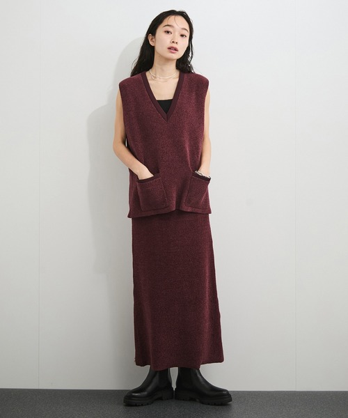le cercle ADAM ET ROPE'(ルセルクルアダムエロペ)の「【セットアップ対応】モール糸ダブルフェイスIラインスカート(スカート・レディース・ブラウン系その他3/ボルドー/ブラック・FREE)」の4枚目の写真