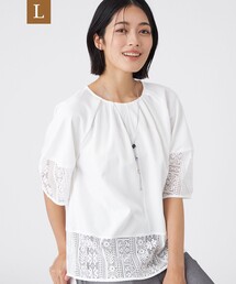 【L】【接触冷感・吸水速乾・抗菌防臭・UV・ウォッシャブル】コンパクト40Gポンチ×ラッセルレースカットソー
