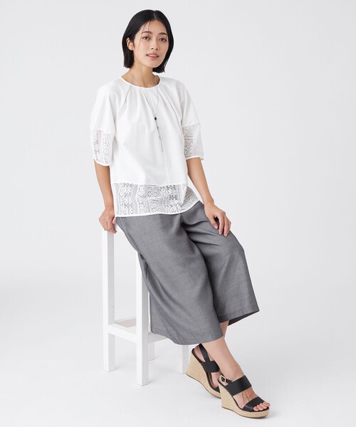 TRANS WORK(トランスワーク)の「【L】【接触冷感・吸水速乾・抗菌防臭・UV・ウォッシャブル】コンパクト40Gポンチ×ラッセルレースカットソー(Tシャツ/カットソー・レディース・ブラック/ホワイト/グリーン・44/46)」の14枚目の写真