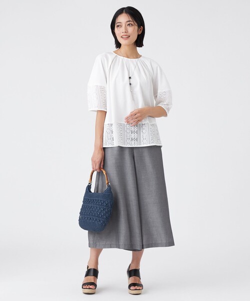 TRANS WORK(トランスワーク)の「【L】【接触冷感・吸水速乾・抗菌防臭・UV・ウォッシャブル】コンパクト40Gポンチ×ラッセルレースカットソー(Tシャツ/カットソー・レディース・ブラック/ホワイト/グリーン・44/46)」の13枚目の写真