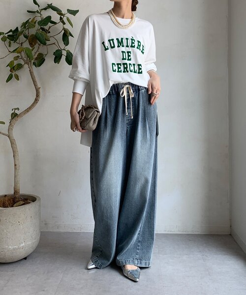 DouDou(ドゥドゥ)の「【WEB限定】LUMIEREドルマンフロッキーロンTEE(Tシャツ/カットソー・レディース・カーキ/オフホワイト/ダークグレー・FREE)」の4枚目の写真