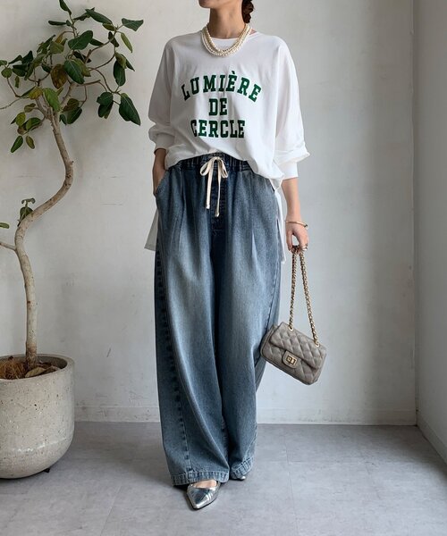 DouDou(ドゥドゥ)の「【WEB限定】LUMIEREドルマンフロッキーロンTEE(Tシャツ/カットソー・レディース・カーキ/オフホワイト/ダークグレー・FREE)」の5枚目の写真