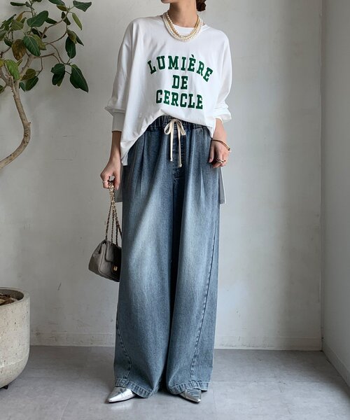 DouDou(ドゥドゥ)の「【WEB限定】LUMIEREドルマンフロッキーロンTEE(Tシャツ/カットソー・レディース・カーキ/オフホワイト/ダークグレー・FREE)」の6枚目の写真