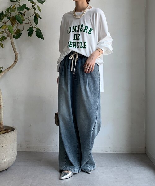 DouDou(ドゥドゥ)の「【WEB限定】LUMIEREドルマンフロッキーロンTEE(Tシャツ/カットソー・レディース・カーキ/オフホワイト/ダークグレー・FREE)」の7枚目の写真