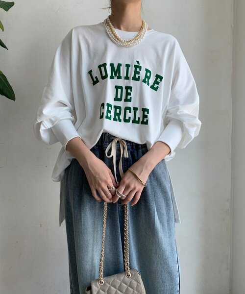 DouDou(ドゥドゥ)の「【WEB限定】LUMIEREドルマンフロッキーロンTEE(Tシャツ/カットソー・レディース・カーキ/オフホワイト/ダークグレー・FREE)」の9枚目の写真