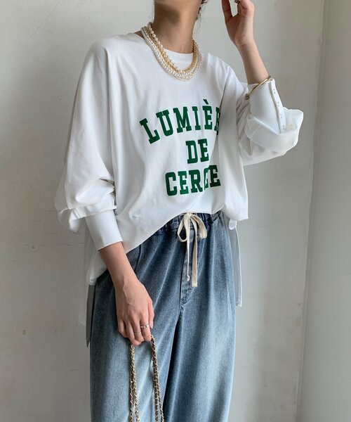 DouDou(ドゥドゥ)の「【WEB限定】LUMIEREドルマンフロッキーロンTEE(Tシャツ/カットソー・レディース・カーキ/オフホワイト/ダークグレー・FREE)」の11枚目の写真