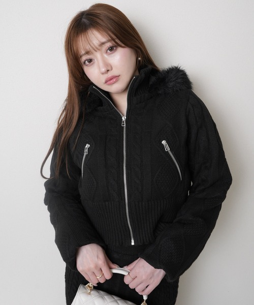 LIP SERVICE ウォームケーブルニット中綿ジャケット セール】ウォームケーブルニット中綿ジャケット（ダウンジャケット