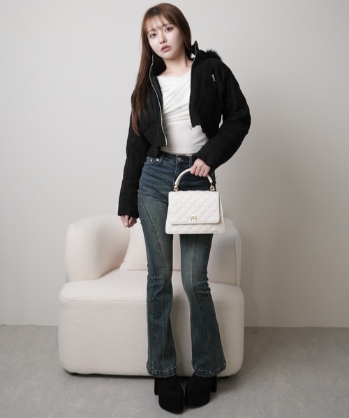 セール】ウォームケーブルニット中綿ジャケット（ダウンジャケット