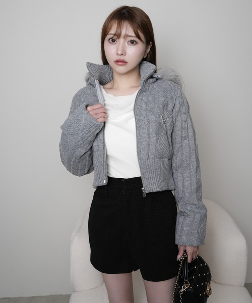 ウォームケーブルニット中綿ジャケット（ダウンジャケット/コート