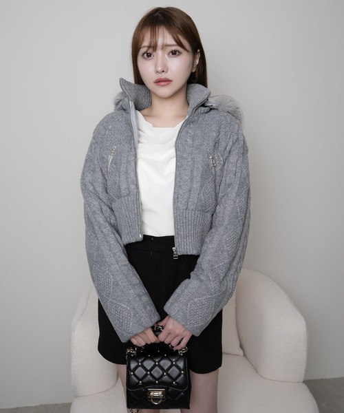 ウォームケーブルニット中綿ジャケット（ダウンジャケット/コート