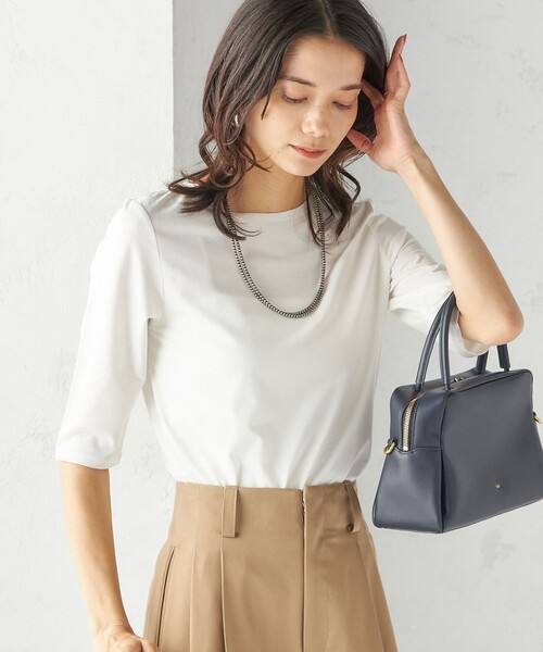 SHIPS(シップス)の「ソロナ 5分袖 TEE(Tシャツ/カットソー・レディース・ライトグレー/オフホワイト/ブラック・ONE SIZE)」の1枚目の写真