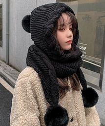 ニットキャップ/ビーニー マフラー」に該当する帽子ファッション