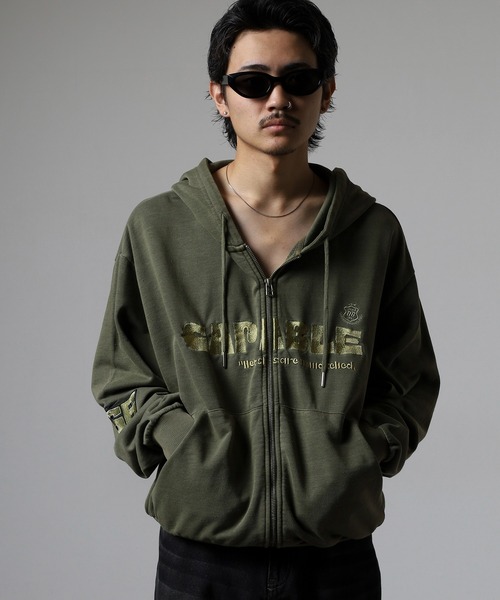 セール】JUNGLESTOTM ヴィンテージ加工ロゴ刺繍ZIPパーカー（パーカー