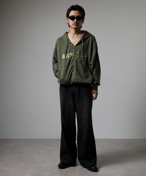 【新品☆完売モデル☆ヴィンテージ加工☆】ディーゼル パイル刺繍ロゴ パーカー セール】JUNGLESTOTM ヴィンテージ加工ロゴ刺繍ZIPパーカー