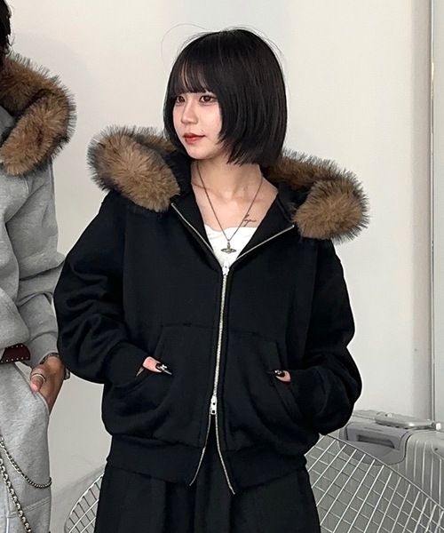 ボリュームファージップパーカー/セットアップ着用可能（パーカー