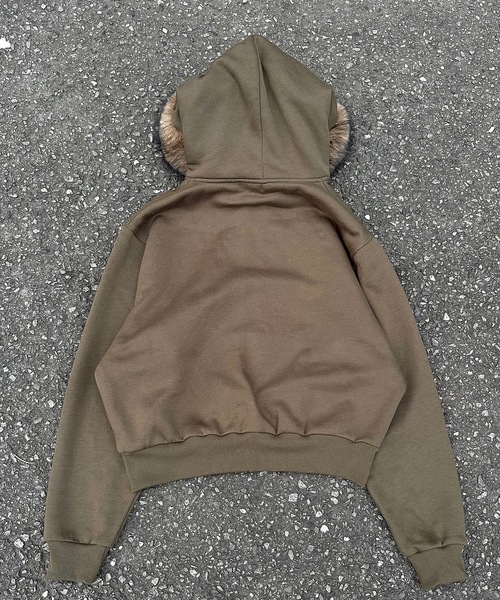 MandO（Auntie Rosa）（エムオー）の「ボリュームファージップパーカー/セットアップ着用可能（パーカー・メンズ・カーキ/ブラック/グレー・LARGE/MEDIUM/SMALL）」の9枚目の写真