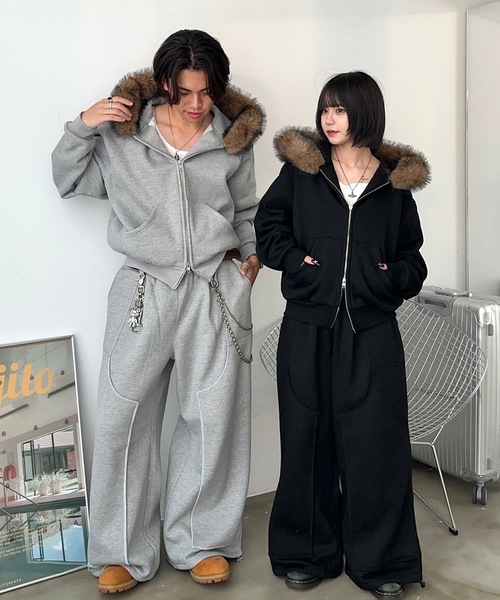 ボリュームファージップパーカー/セットアップ着用可能（パーカー