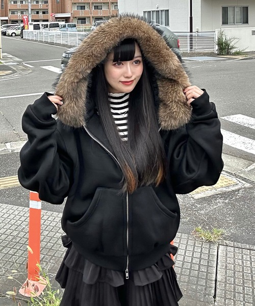 セール】ボリュームファージップパーカー/セットアップ着用可能