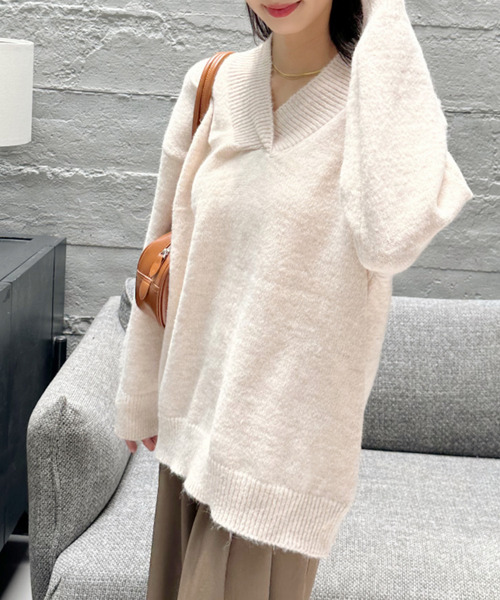 Eclat one（エクラワン）の「【Eclat one】ディープ Vネック ニット（ニット/セーター・レディース・ブラウン/レッド/ブラック/アイボリー・FREE）」の20枚目の写真