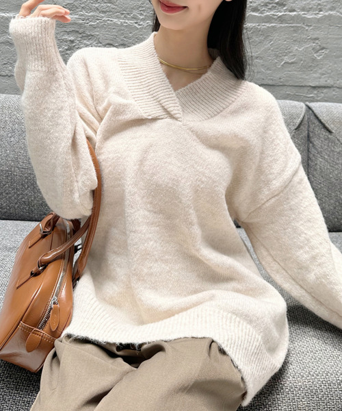 Eclat one（エクラワン）の「【Eclat one】ディープ Vネック ニット（ニット/セーター・レディース・ブラウン/レッド/ブラック/アイボリー・FREE）」の19枚目の写真