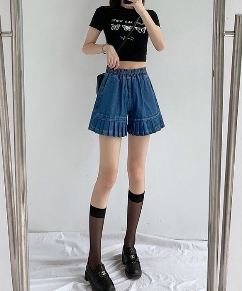 almo(アルモ)の「【portulaca】デニムフリルショートパンツ(その他パンツ・レディース・ブルー/インディゴブルー・FREE)」の4枚目の写真