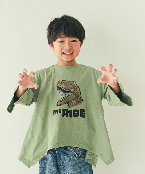 nicohrat（ニコフラート）の「nicohrat/ニコフラート 恐竜なりきり　ロングＴシャツ（Tシャツ/カットソー・キッズ・ブルー/アイボリー/オリーブ・90cm/100cm/110cm/120cm/130cm/140cm）」の2枚目の写真