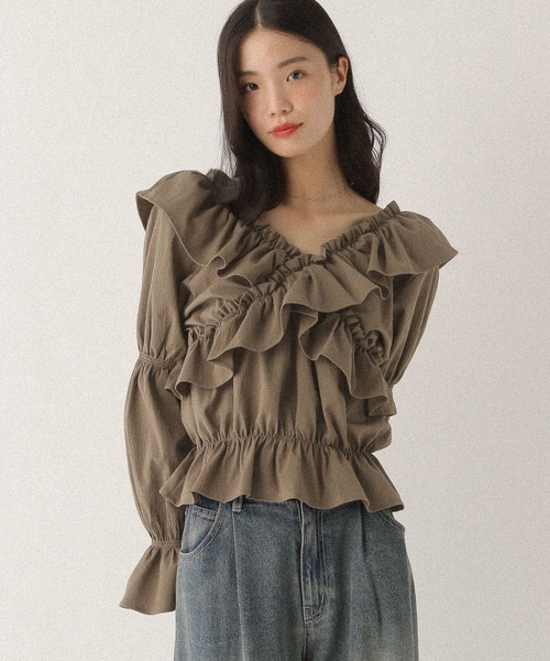 Heather（ヘザー）の「フリルクロスブラウス　589921（シャツ/ブラウス・レディース・ブラウン/オフホワイト/ピンク/ホワイト系その他・FREE）」の4枚目の写真