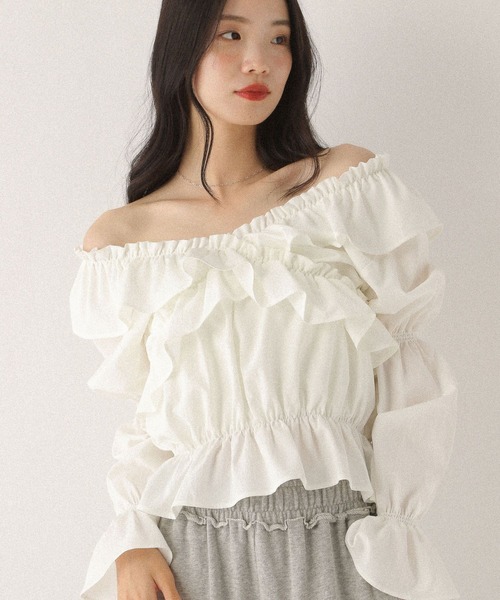 Heather（ヘザー）の「フリルクロスブラウス　589921（シャツ/ブラウス・レディース・ブラウン/オフホワイト/ピンク/ホワイト系その他・FREE）」の2枚目の写真