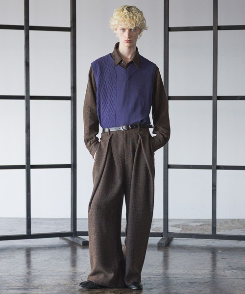 HAREセットアップ　コンパクトツイードシャツ＆ツイードクロスタックワイドパンツ セール】【SET UP対応】ツイードクロスタックワイドパンツ(HARE