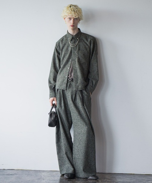 セール】【SET UP対応】ツイードクロスタックワイドパンツ(HARE