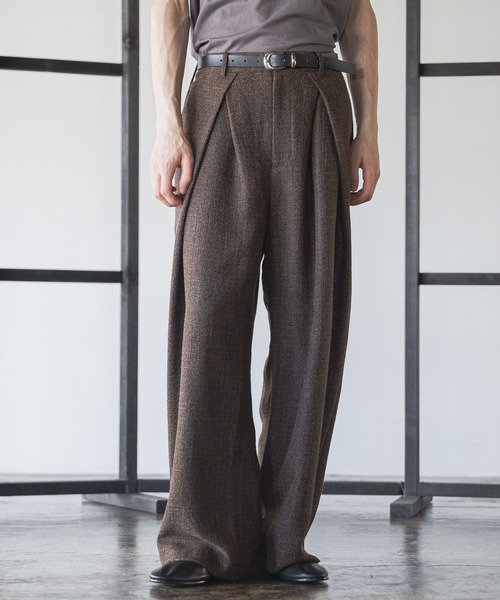 HAREセットアップ　コンパクトツイードシャツ＆ツイードクロスタックワイドパンツ HARE スラックス 「SET UP対応」ツイードクロスタックワイドパンツ