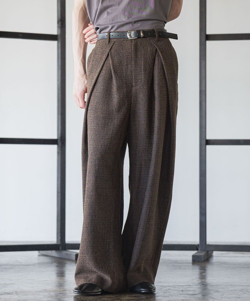 セール】【SET UP対応】ツイードクロスタックワイドパンツ(HARE
