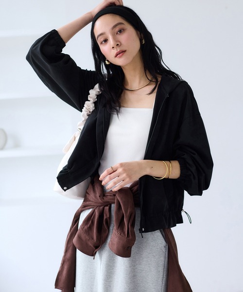 【美品】イシカワラボ バックフリルブルゾン ブラック フリーサイズ 洗える セール】【WEB限定】バックフリルライトフードブルゾン（ブルゾン