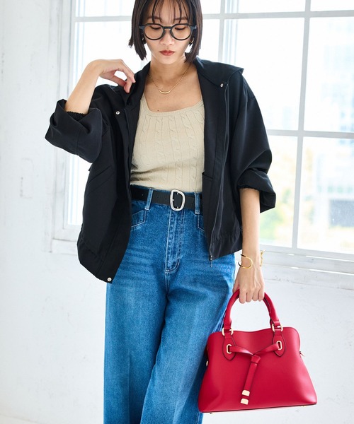 VIS（ビス）の「【WEB限定】バックフリルライトフードブルゾン（ブルゾン・レディース・ダークブラウン/キナリ/ブラック・FREE）」の4枚目の写真