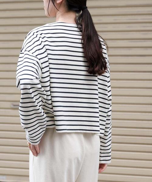 FORK&SPOON(フォークアンドスプーン)の「FORK&SPOON クロップドボートネックカットソー(Tシャツ/カットソー・レディース・ホワイト系その他/ブラック/グレー系その他・1)」の6枚目の写真