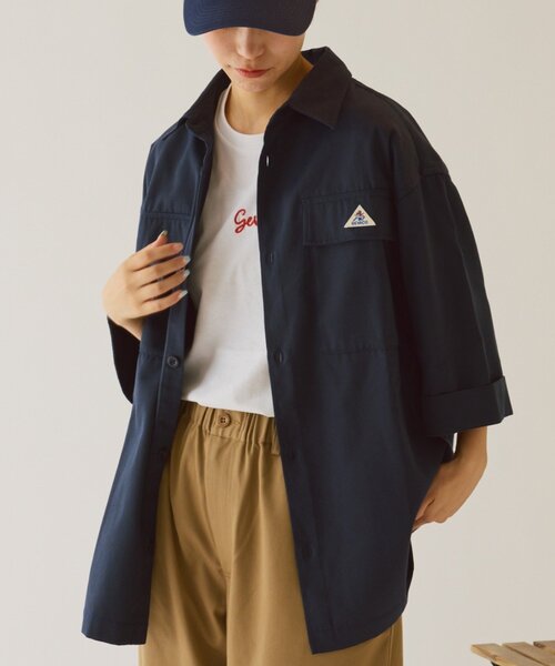GEVACO（ゲバコ）の「【GEVACO】ボクシーハーフスリーブワークシャツ（シャツ/ブラウス・レディース・ネイビー/ベージュ・LARGE/MEDIUM）」の14枚目の写真