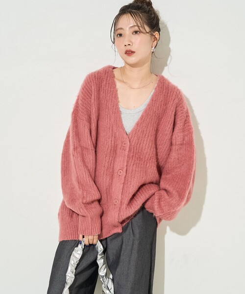 限定展開 カラー シャギー Vネック ニット カーディガン（カーディガン