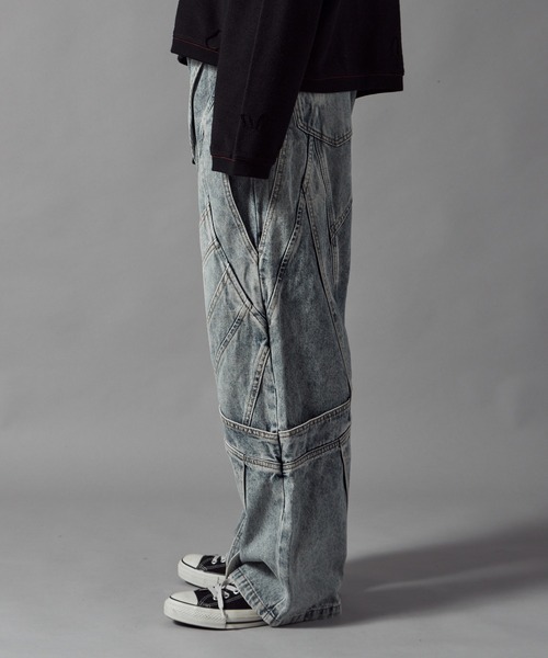 Theater code(シアターコード)の「Cutting Design Wide Denim Pants / カッティングデザイン ワイドデニムパンツメンズ(デニムパンツ・メンズ・ライトブルー・M/L)」の2枚目の写真