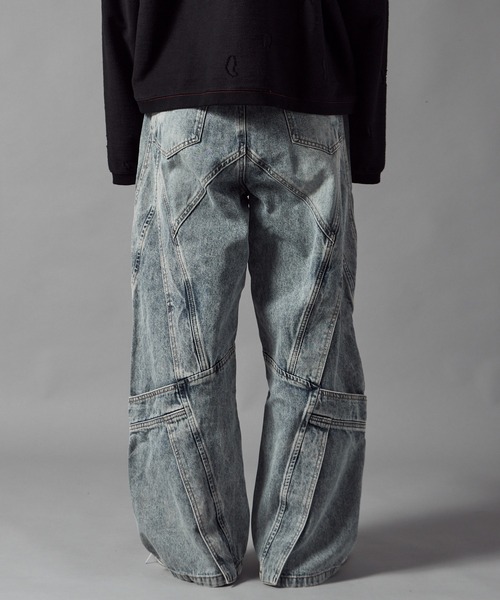 Theater code(シアターコード)の「Cutting Design Wide Denim Pants / カッティングデザイン ワイドデニムパンツメンズ(デニムパンツ・メンズ・ライトブルー・M/L)」の3枚目の写真