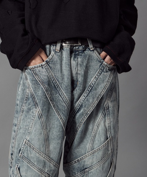 Theater code(シアターコード)の「Cutting Design Wide Denim Pants / カッティングデザイン ワイドデニムパンツメンズ(デニムパンツ・メンズ・ライトブルー・M/L)」の4枚目の写真